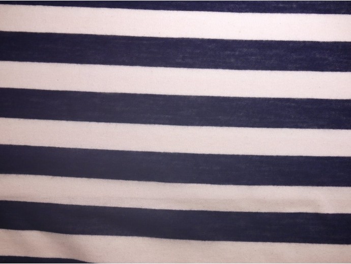 Single Jersey large Stripe Fabric - Navy/white